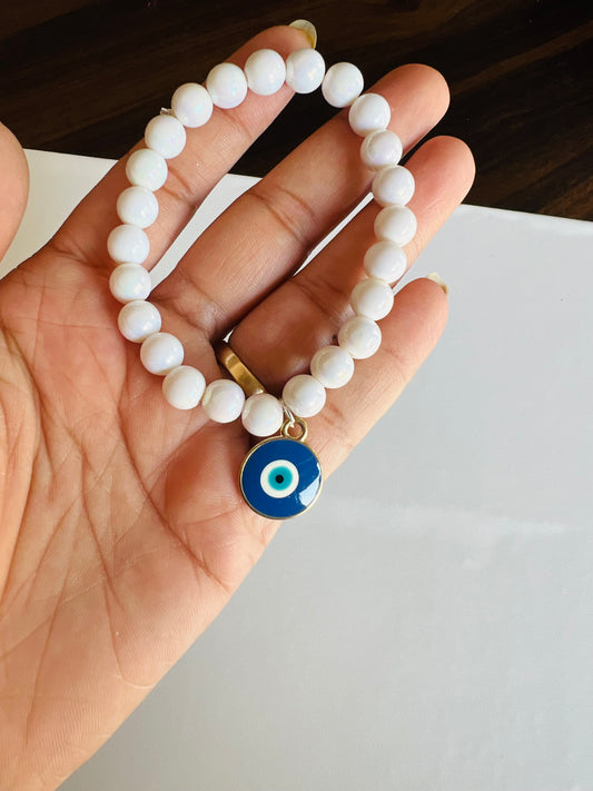 HOK Evil Eye Charm (smiley at back) Rainbow Shine Pearl Bracelet