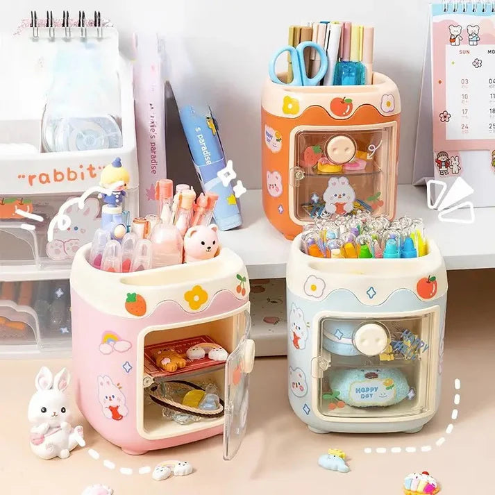 HOK Kawaii Pen Stand with Mini Cupboard and DIY Sticker Sheet