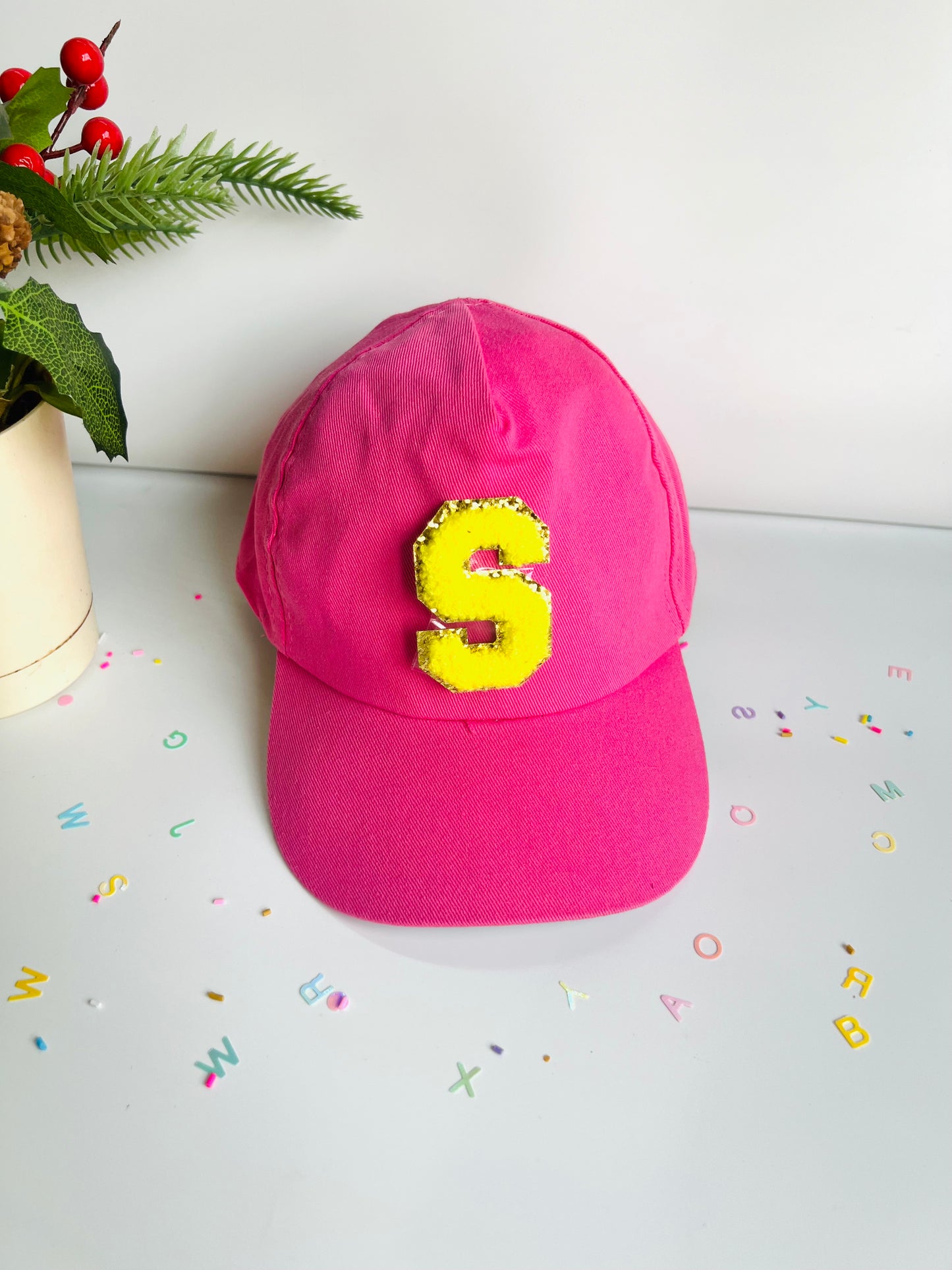 HOK Personalised Cap with Initial Gold Chenille Patches Letter Alphabet
