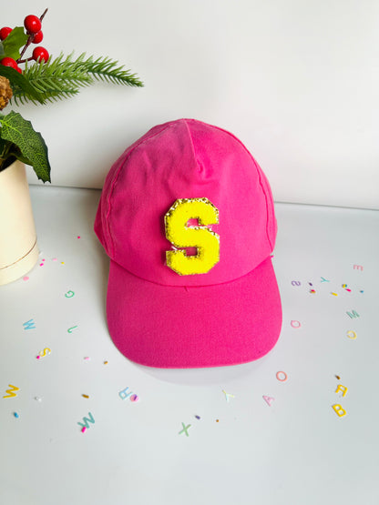 HOK Personalised Cap with Initial Gold Chenille Patches Letter Alphabet