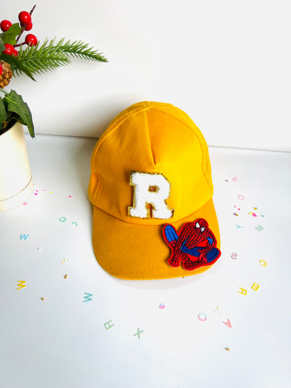 HOK Personalised Cap with Initial Gold Chenille Patches Letter Alphabet