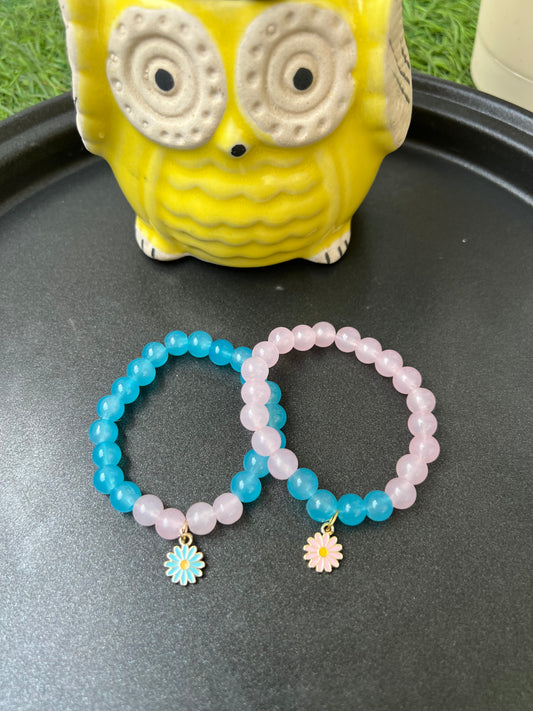 Blue and Pink Bracelet Included Flower Charm - Set of 1