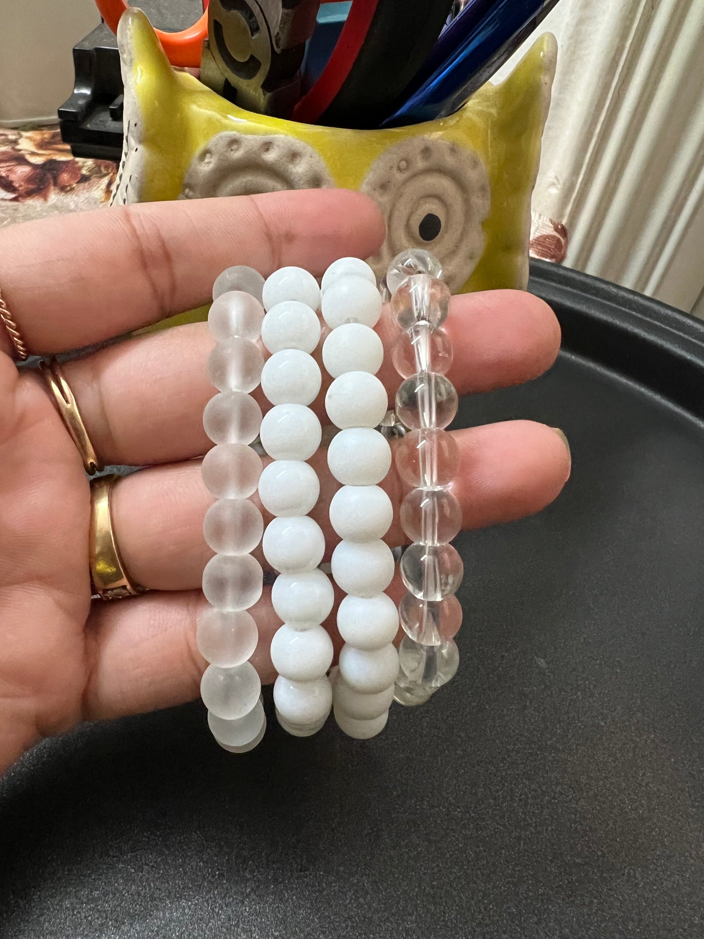 Shades of White Beads Bracelets - Set of 4