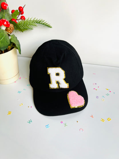 HOK Personalised Cap with Initial Gold Chenille Patches Letter Alphabet