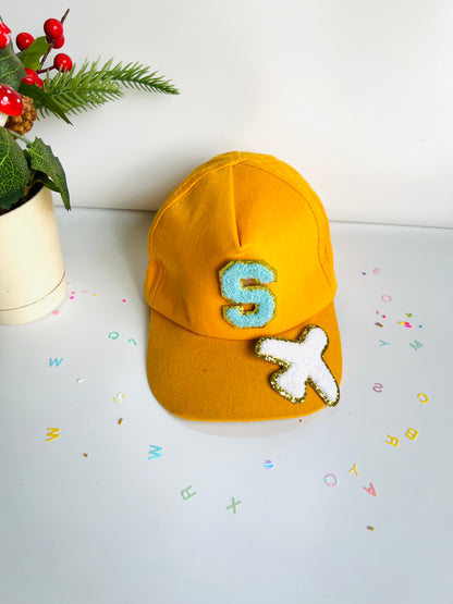 HOK Personalised Cap with Initial Gold Chenille Patches Letter Alphabet