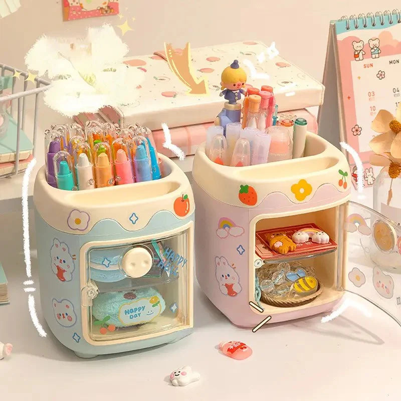 HOK Kawaii Pen Stand with Mini Cupboard and DIY Sticker Sheet