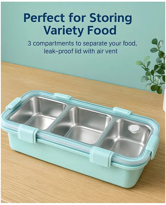 HOK Stainless Steel 3 Compartment Lunch Box