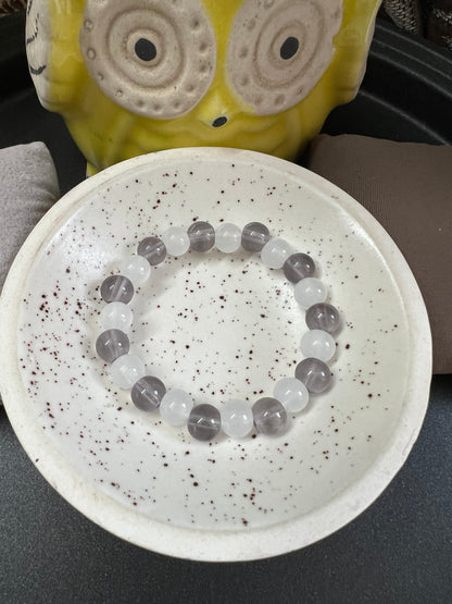 Grey and White Glass Beads Bracelet