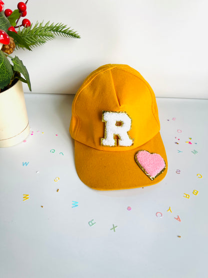 HOK Personalised Cap with Initial Gold Chenille Patches Letter Alphabet