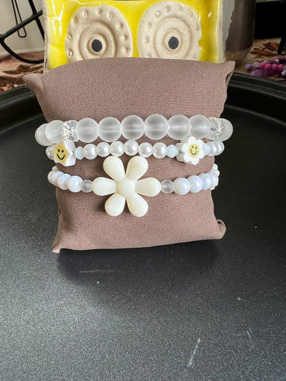 Beautiful Flower Stack Bracelet - Set of 3 - 11 Colours Available