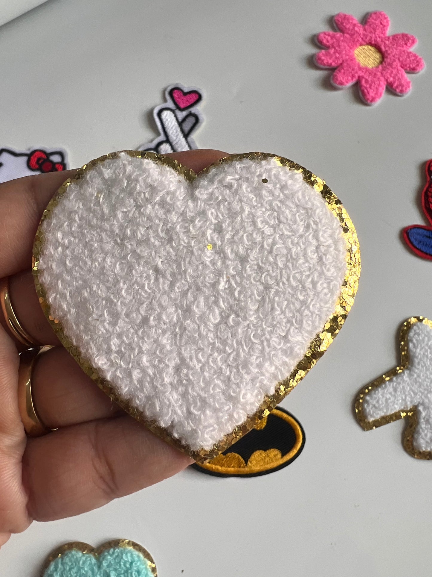 DIY HOK Cartoon Gold Chenille Embroidery Patch Varsity Iron on Sew on Decorative Repair Applique Patches with Gold Border for Clothing Bags DIY Art & Craft