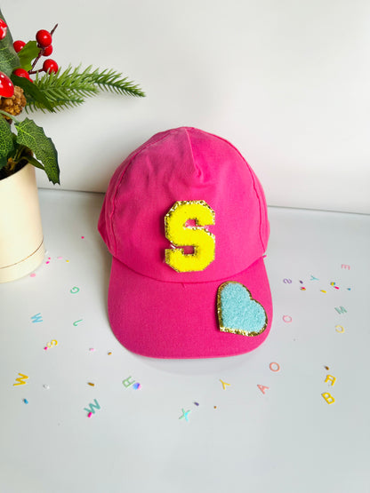 HOK Personalised Cap with Initial Gold Chenille Patches Letter Alphabet