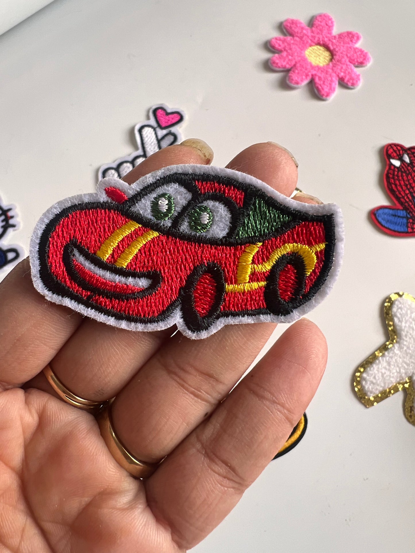 DIY HOK Cartoon Gold Chenille Embroidery Patch Varsity Iron on Sew on Decorative Repair Applique Patches with Gold Border for Clothing Bags DIY Art & Craft