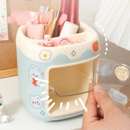 HOK Kawaii Pen Stand with Mini Cupboard and DIY Sticker Sheet