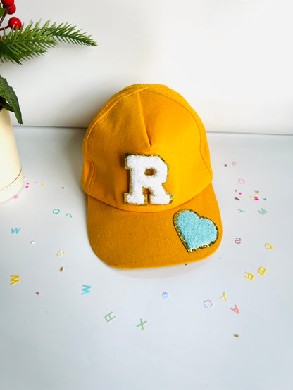 HOK Personalised Cap with Initial Gold Chenille Patches Letter Alphabet