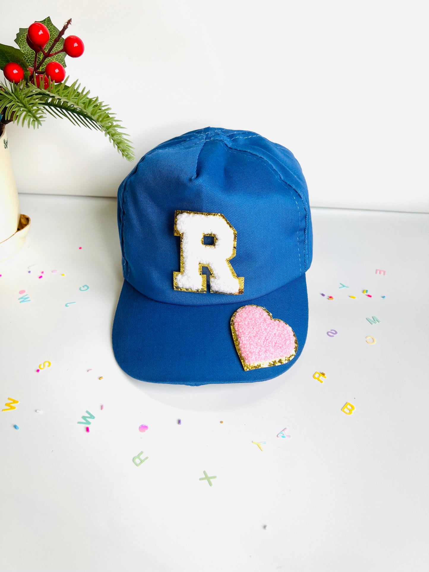 HOK Personalised Cap with Initial Gold Chenille Patches Letter Alphabet
