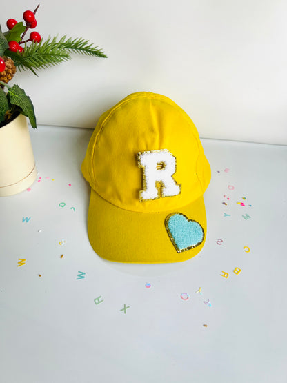 HOK Personalised Cap with Initial Gold Chenille Patches Letter Alphabet