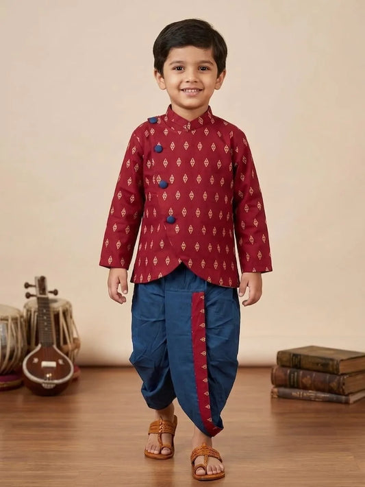 Boys Printed Kurta with Dhoti Set