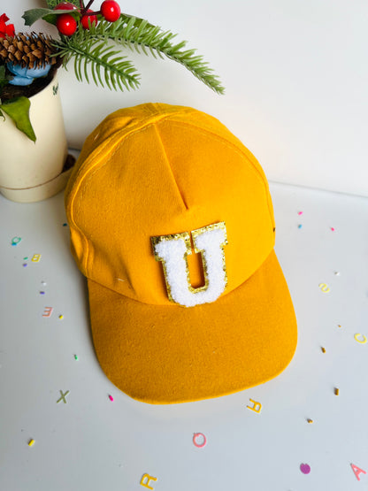 HOK Personalised Cap with Initial Gold Chenille Patches Letter Alphabet
