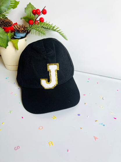 HOK Personalised Cap with Initial Gold Chenille Patches Letter Alphabet