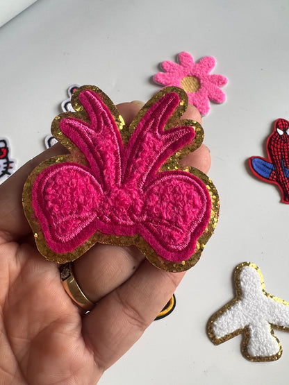 DIY HOK Cartoon Gold Chenille Embroidery Patch Varsity Iron on Sew on Decorative Repair Applique Patches with Gold Border for Clothing Bags DIY Art & Craft