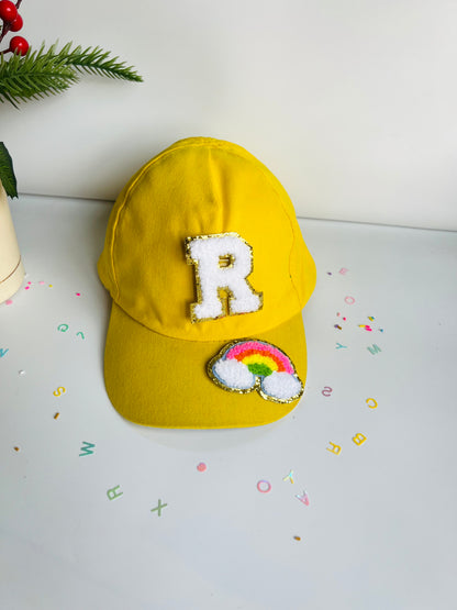 HOK Personalised Cap with Initial Gold Chenille Patches Letter Alphabet