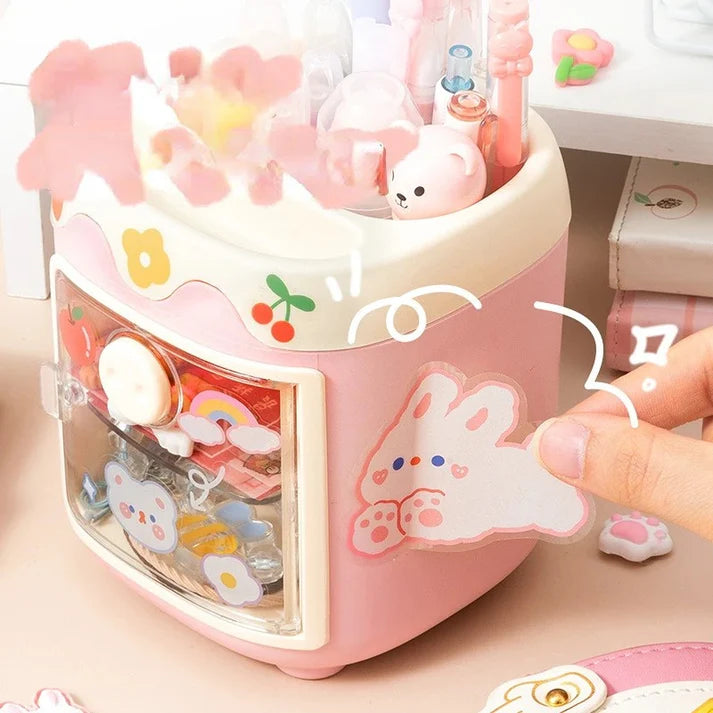 HOK Kawaii Pen Stand with Mini Cupboard and DIY Sticker Sheet