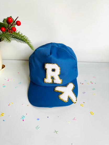 HOK Personalised Cap with Initial Gold Chenille Patches Letter Alphabet