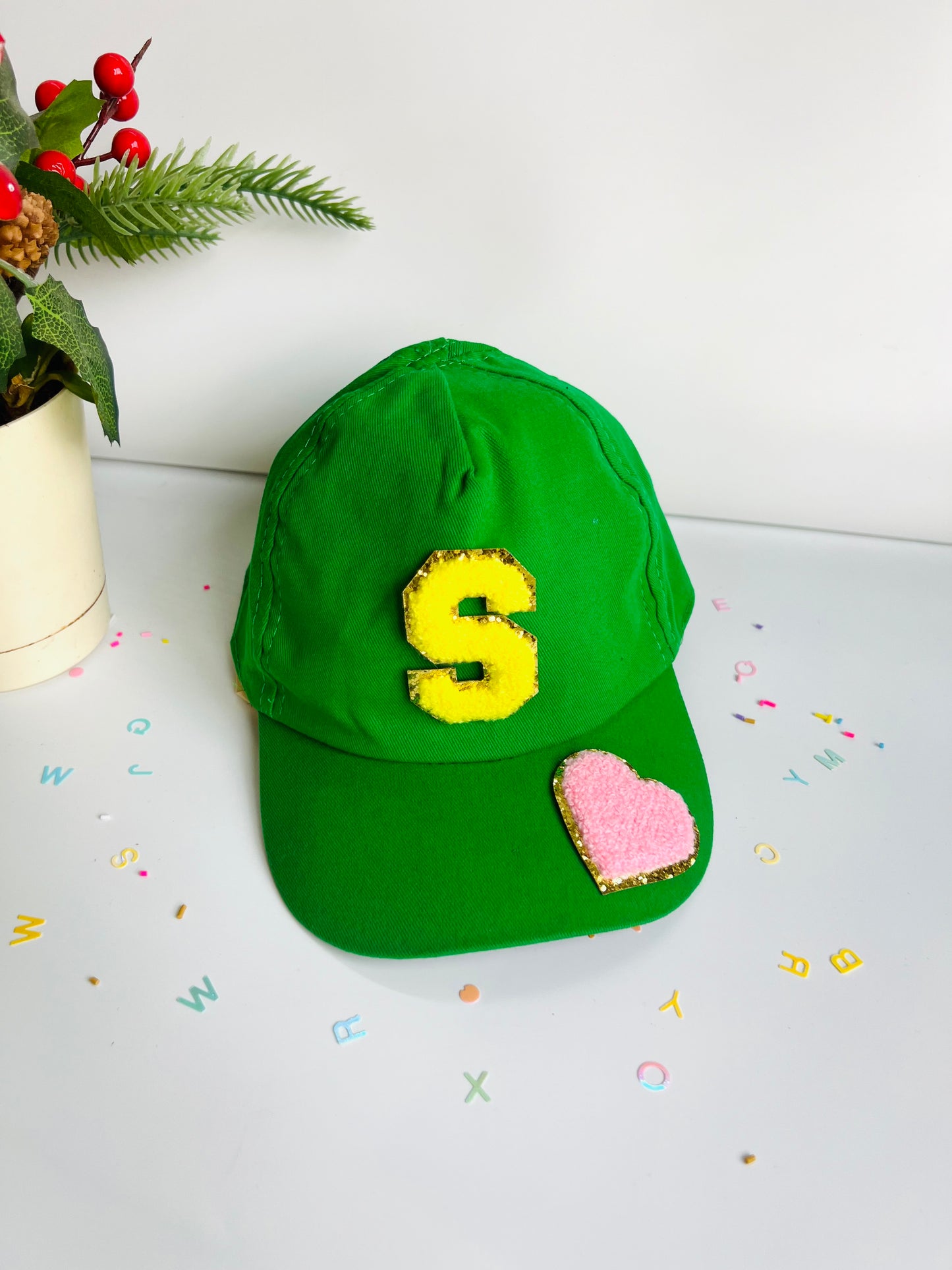 HOK Personalised Cap with Initial Gold Chenille Patches Letter Alphabet