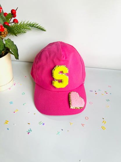 HOK Personalised Cap with Initial Gold Chenille Patches Letter Alphabet