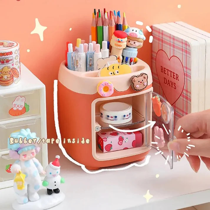 HOK Kawaii Pen Stand with Mini Cupboard and DIY Sticker Sheet