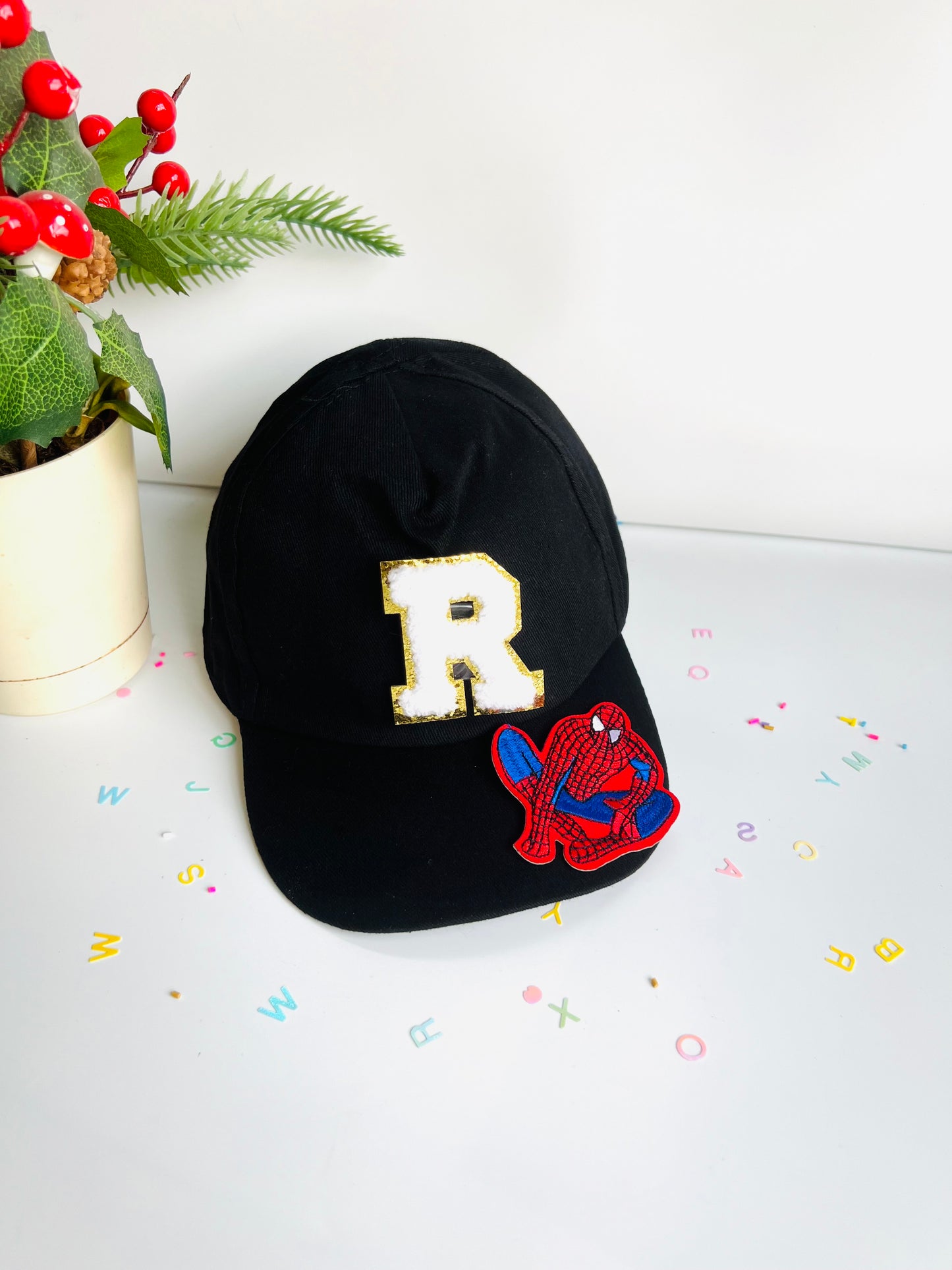 HOK Personalised Cap with Initial Gold Chenille Patches Letter Alphabet