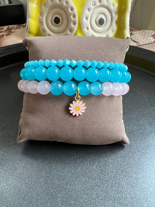 Stack Bracelet Included Flower Charm - Set of 3