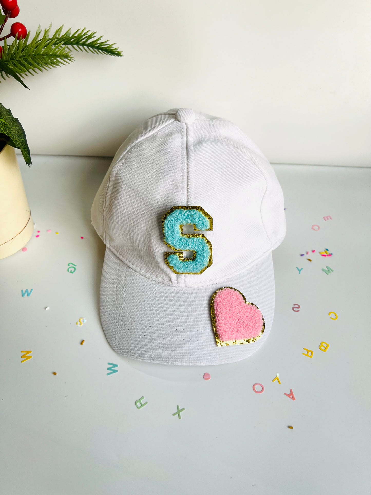 HOK Personalised Cap with Initial Gold Chenille Patches Letter Alphabet