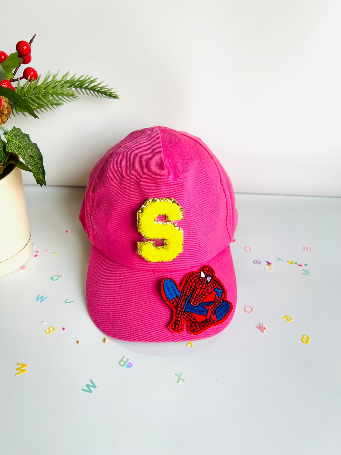 HOK Personalised Cap with Initial Gold Chenille Patches Letter Alphabet