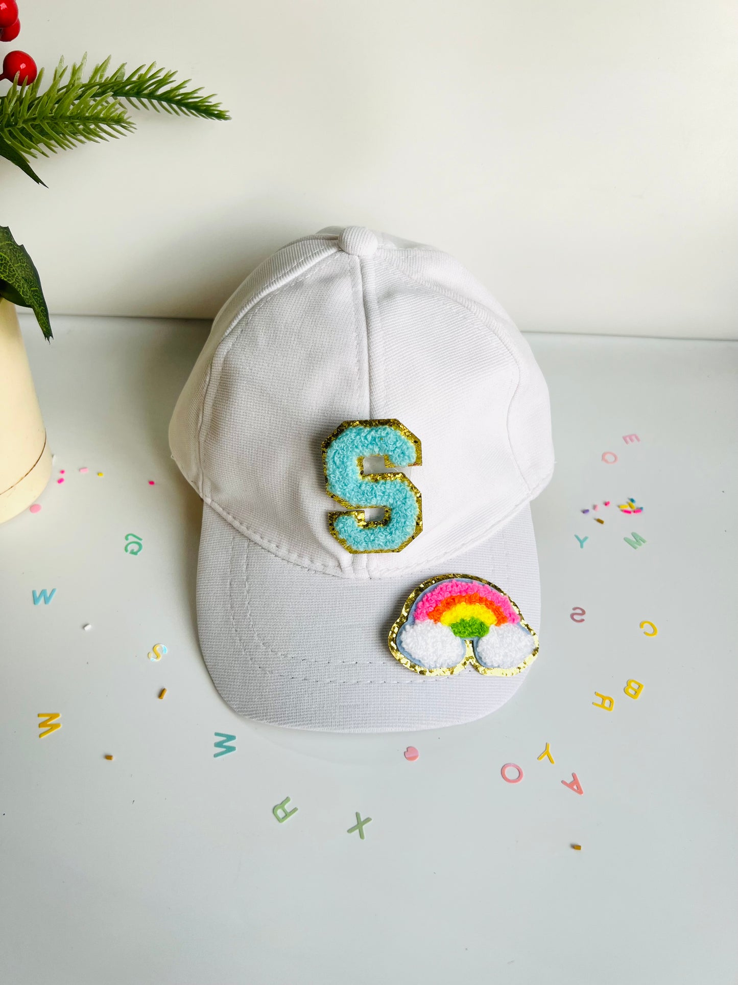 HOK Personalised Cap with Initial Gold Chenille Patches Letter Alphabet