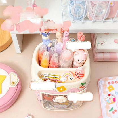 HOK Kawaii Pen Stand with Mini Cupboard and DIY Sticker Sheet