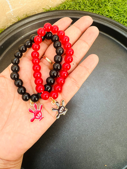 Black and Red Matching Pair Bracelet with “Glove” charm - Set of 2