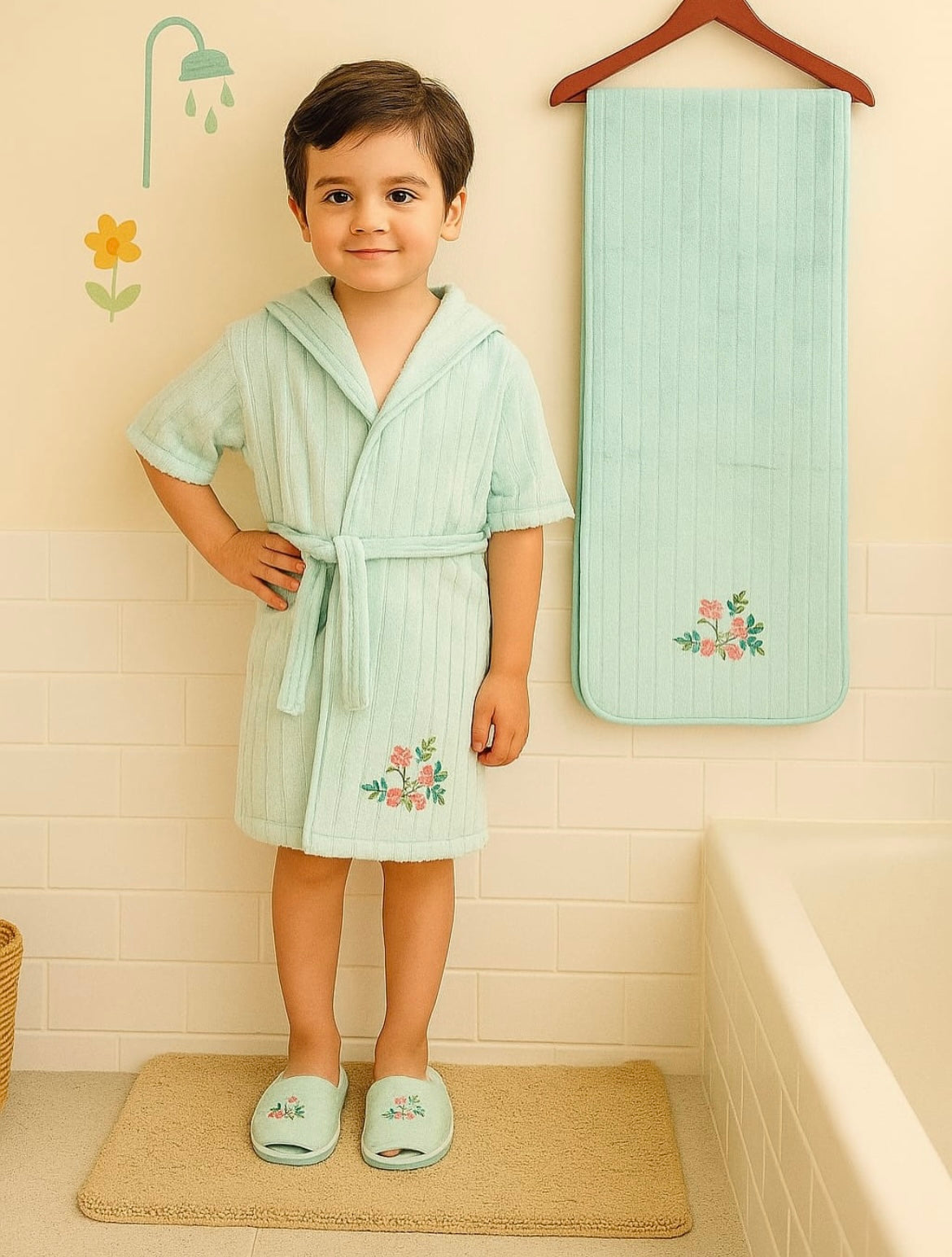 HOK 3 pcs Unique Kids Bathrobe Set - Bathrobe, Towel & Slippers