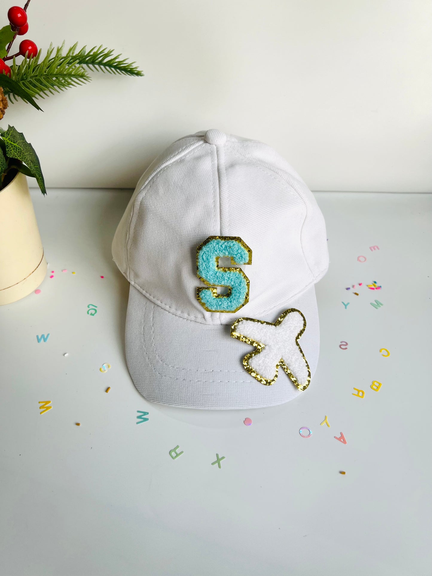 HOK Personalised Cap with Initial Gold Chenille Patches Letter Alphabet