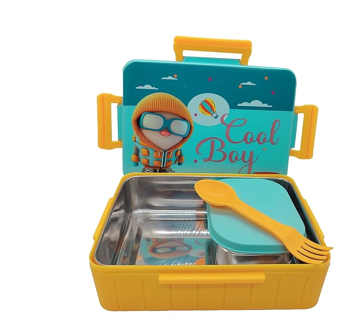 Kids Divine Big Stainless Steel Lunch Box with steel Veggie Box- 1600 ml