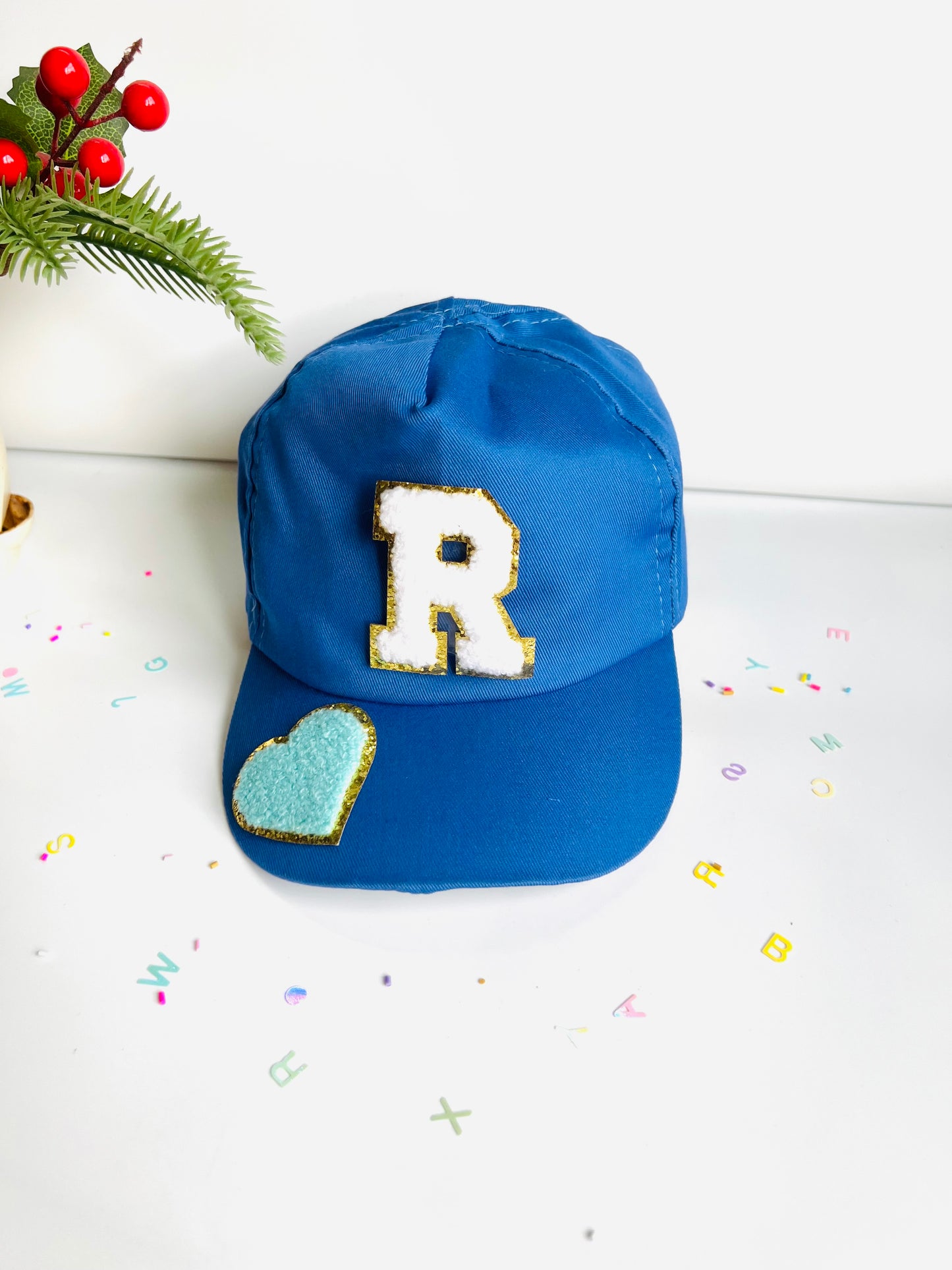 HOK Personalised Cap with Initial Gold Chenille Patches Letter Alphabet