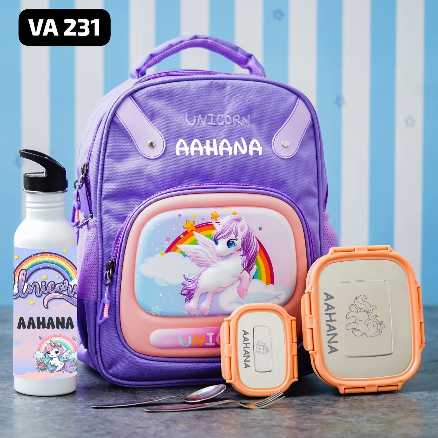 Personalised Hamper with name - Bag, Bottle, Tiffin - Space, Dino, Unicorn Theme