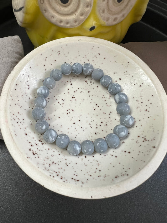 Grey Marble Finish Glass Beads Bracelet