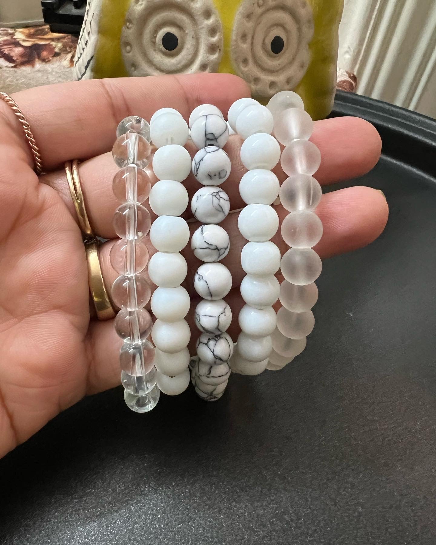 Shades of White Beads Bracelet - Set of 5