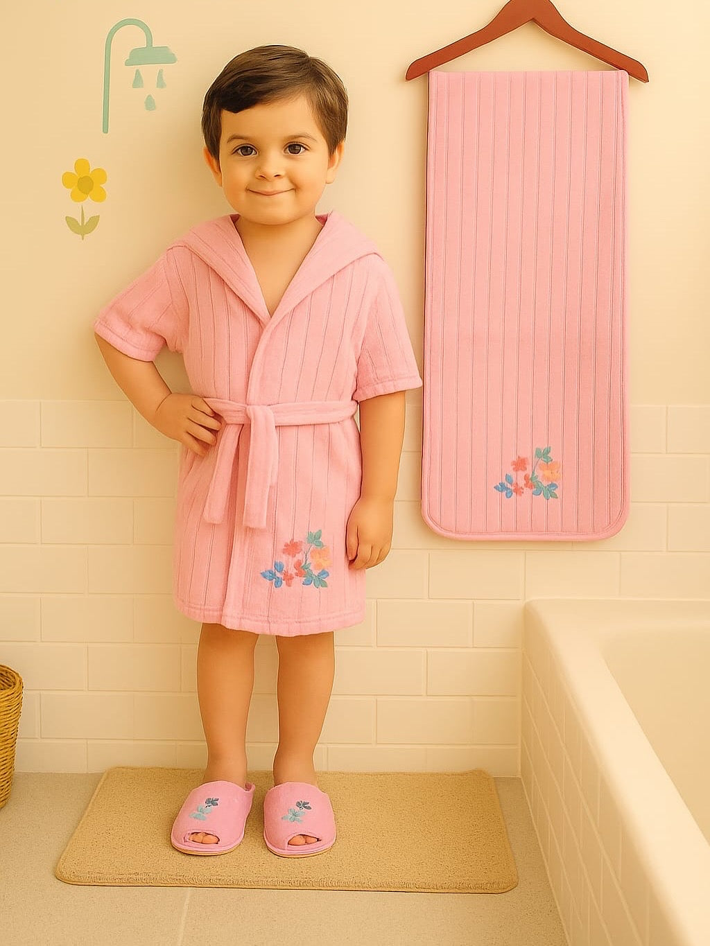 HOK 3 pcs Unique Kids Bathrobe Set - Bathrobe, Towel & Slippers