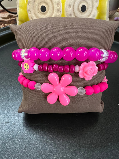 Beautiful Flower Stack Bracelet - Set of 3 - 11 Colours Available