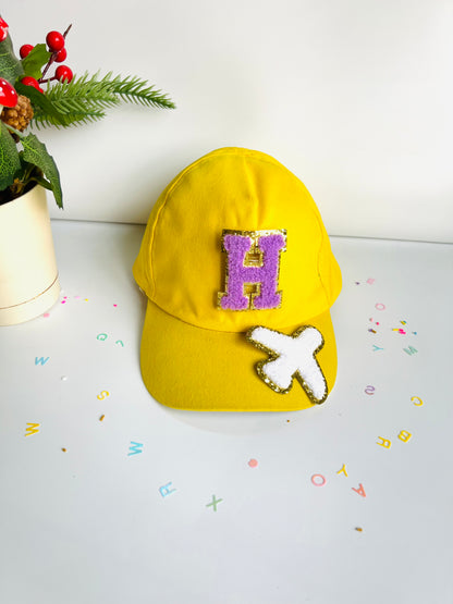 HOK Personalised Cap with Initial Gold Chenille Patches Letter Alphabet