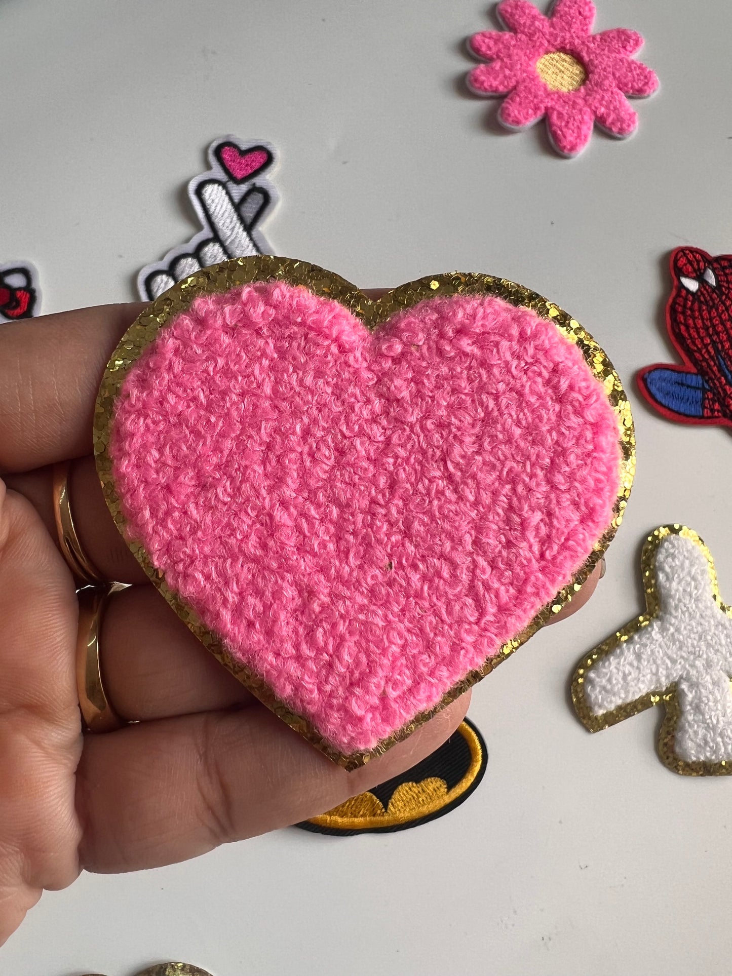 DIY HOK Cartoon Gold Chenille Embroidery Patch Varsity Iron on Sew on Decorative Repair Applique Patches with Gold Border for Clothing Bags DIY Art & Craft