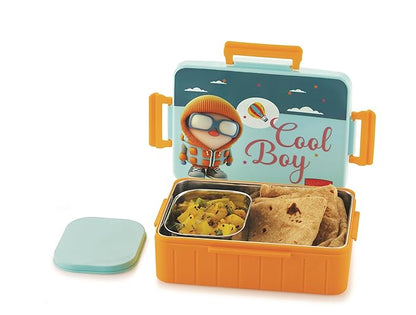 Kids Divine Small Stainless Steel Lunch Box with Steel Veggie Box- 1300 ml